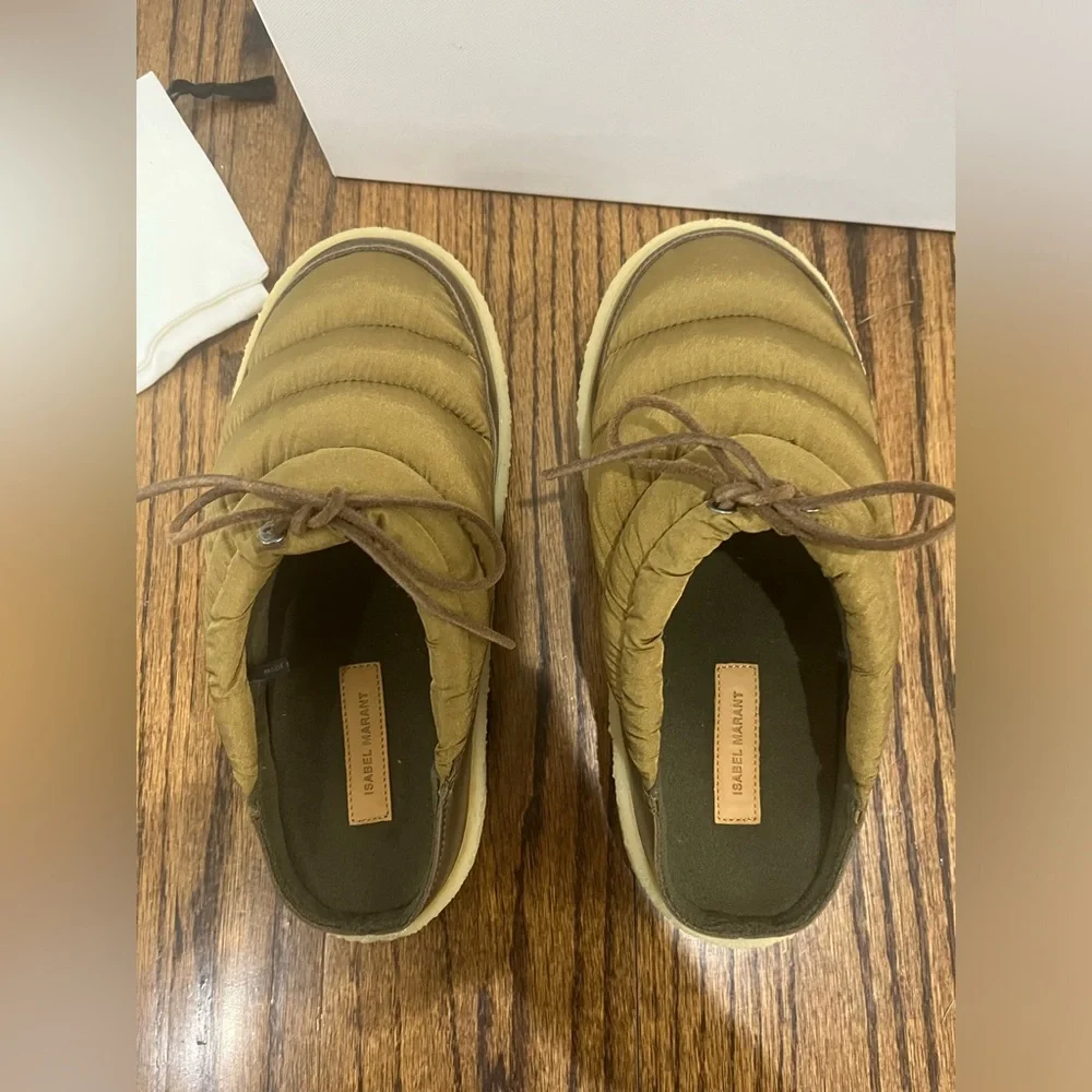 Isabel Marant Zikee Colorblock Slides In Khaki - Picture 9 of 12